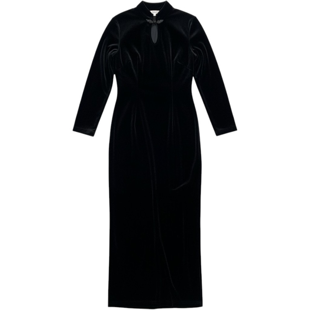 Vintage Dark Roamntic Holiday Gala Formal Velvet Maxi Dress Black Fitted L Vamp
